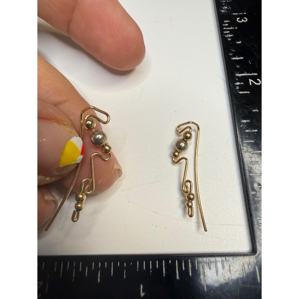 Handcrafted Gold Tone Wire Wrapped Ear Climber Threader Earrings with Beads